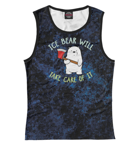 Майка для девочки с притом Ice Bear Will Take Care цвета Белый Майка для девочки с изображением Ice Bear Will Take Care цвета Белый