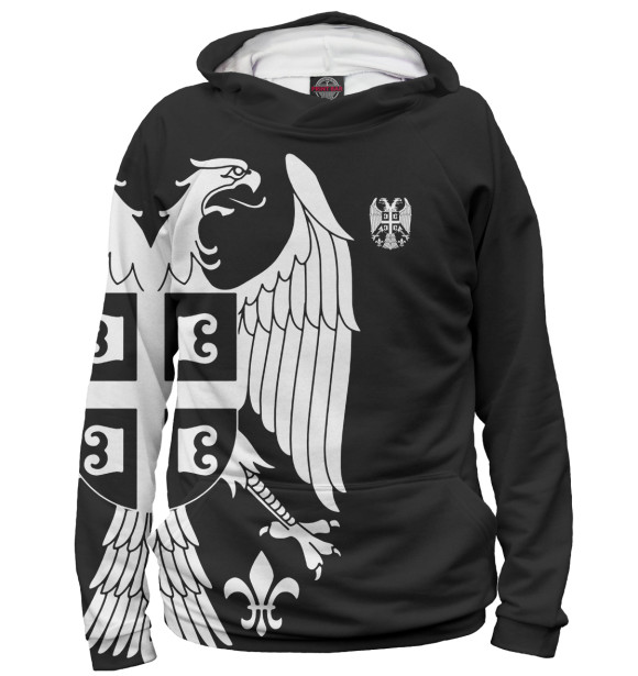 Мужское худи с изображением Герб Сербии цвета Белый