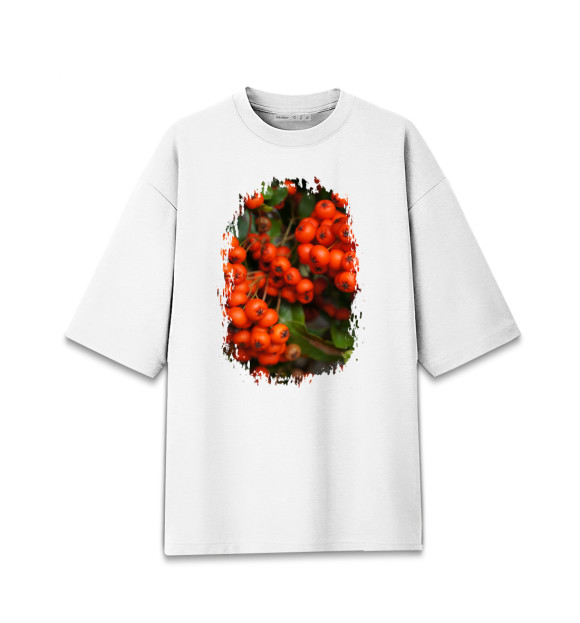 Женская футболка оверсайз с изображением Рябина цвета Белый