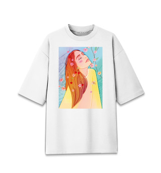 Мужская футболка оверсайз Девушка с закрытыми глазами в цветах