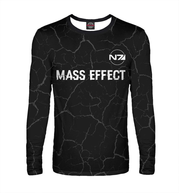 Мужской лонгслив с изображением Mass Effect Glitch Black (трещины) цвета Белый