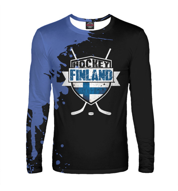 Мужской лонгслив с изображением Ice Hockey Finland цвета Белый