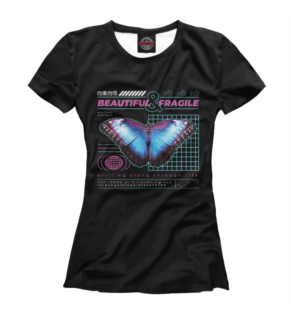 Женская футболка с изображением Vaporwave бабочка цвета Белый