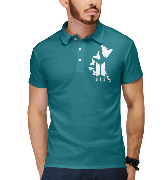 Мужское поло с изображением BTS цвета Белый