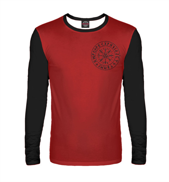 Мужской лонгслив с изображением Валькнут в компасе цвета Белый