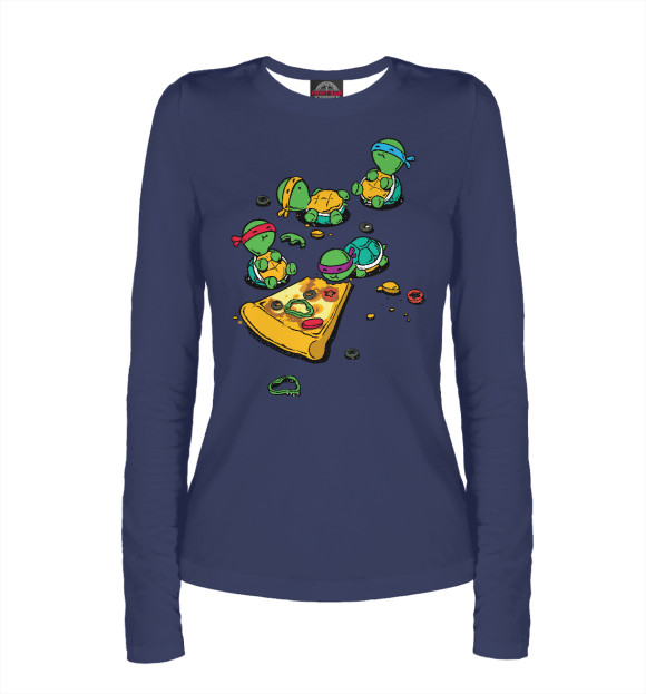 Женский лонгслив с изображением Черепашки и пицца цвета Белый