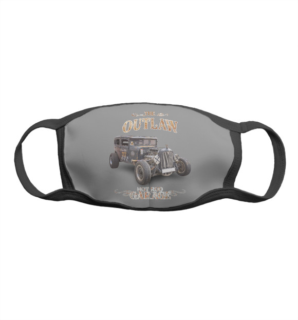 Маска тканевая с изображением The Outlaw Hot Rod Garage на сером цвета Белый