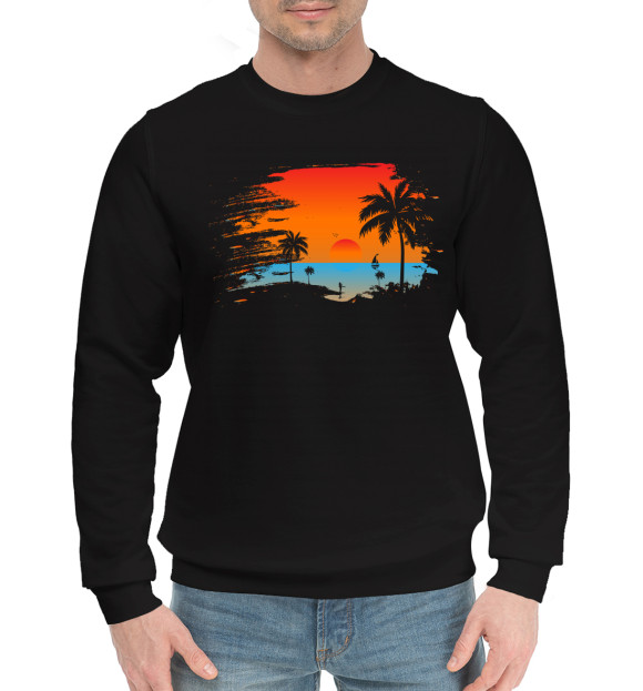 Мужской хлопковый свитшот с изображением Пляж цвета Черный