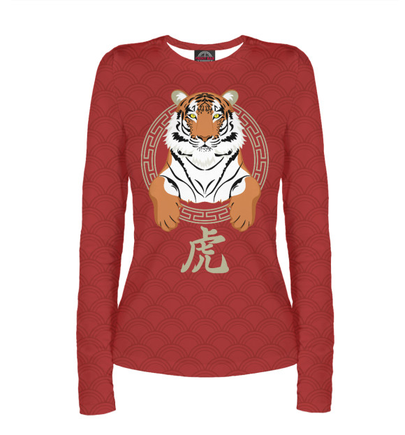 Женский лонгслив с изображением Китайский тигр цвета Белый