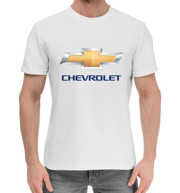 Мужская хлопковая футболка с изображением Chevrolet цвета Белый