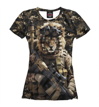 Женская футболка Лев солдат спецназа