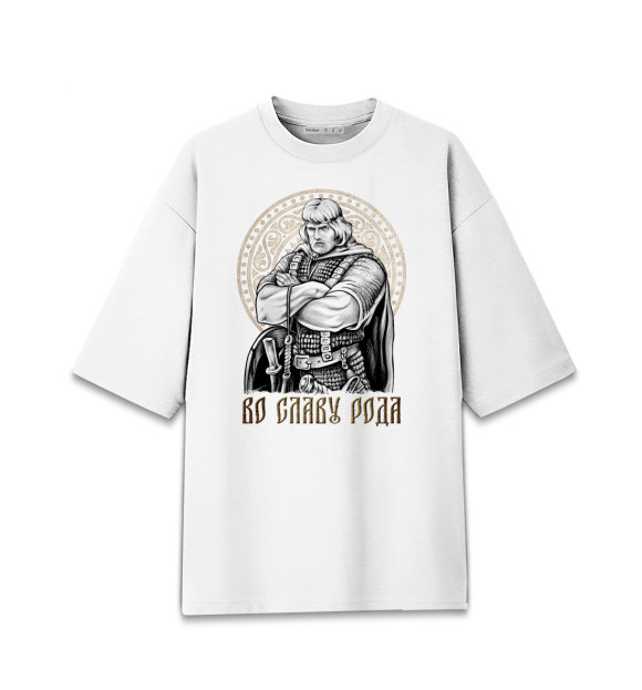 Женская футболка оверсайз с притом Во славу Рода цвета Белый Женская футболка оверсайз с изображением Во славу Рода цвета Белый