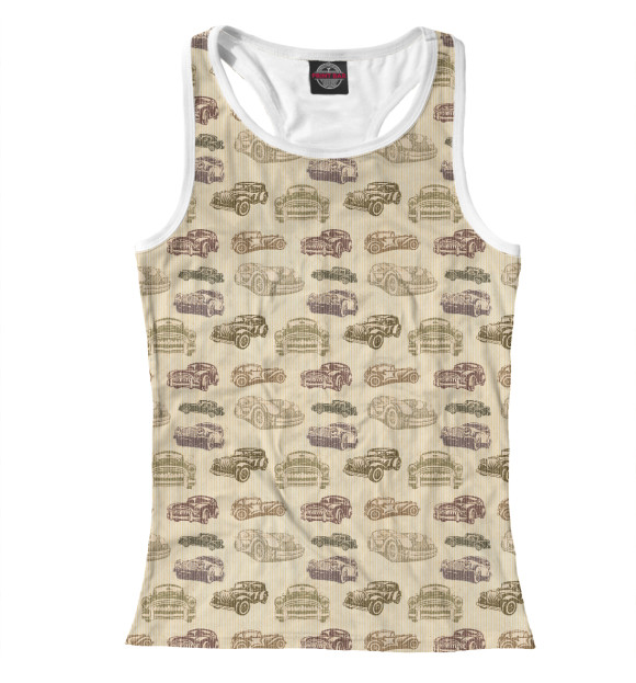 Женская майка-борцовка с изображением Старые автомобили цвета Белый