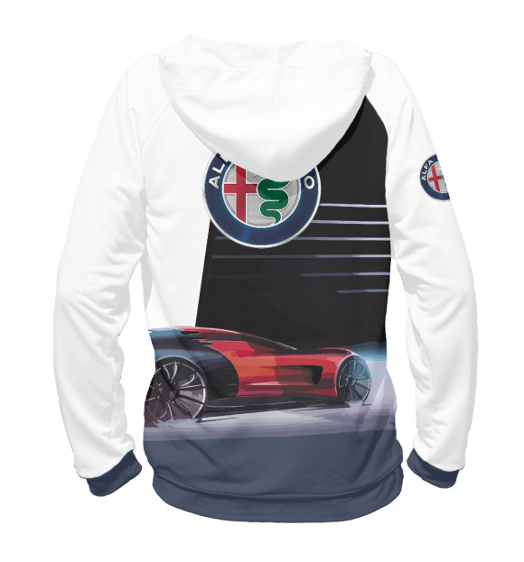 Мужское худи с изображением Alfa Romeo sketch цвета Белый