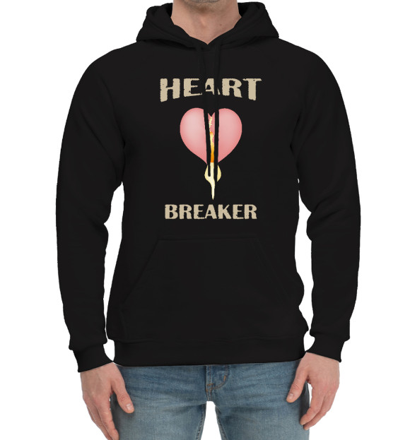 Мужской хлопковый худи с изображением Heart breaker цвета Черный