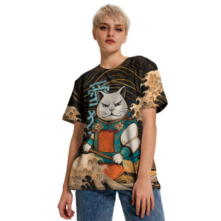 Женская футболка Кот самурай