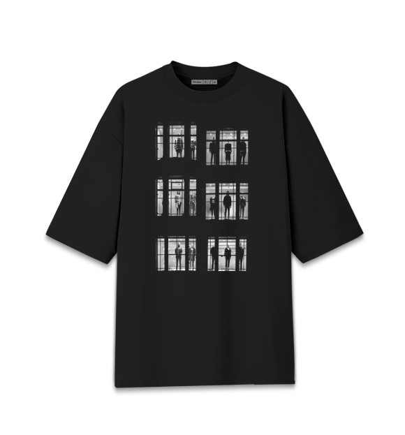 Женская футболка оверсайз с притом Чужие окна цвета Черный Женская футболка оверсайз с изображением Чужие окна цвета Черный