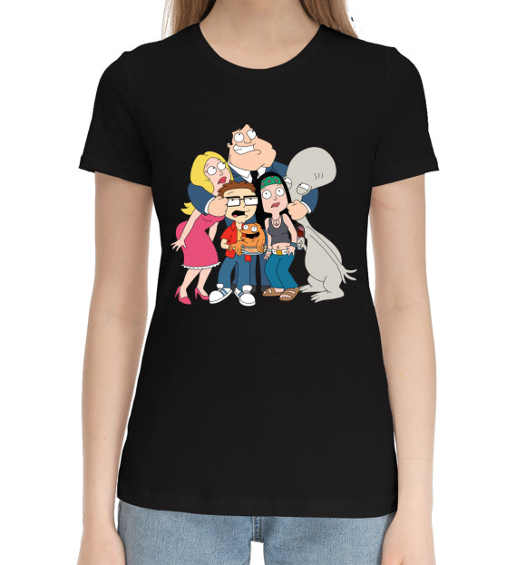 Женская хлопковая футболка с изображением American Dad! цвета Черный