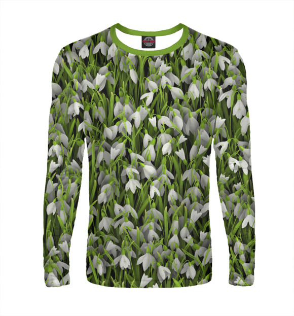 Мужской лонгслив с притом Подснежники цвета Белый Мужской лонгслив с изображением Подснежники цвета Белый