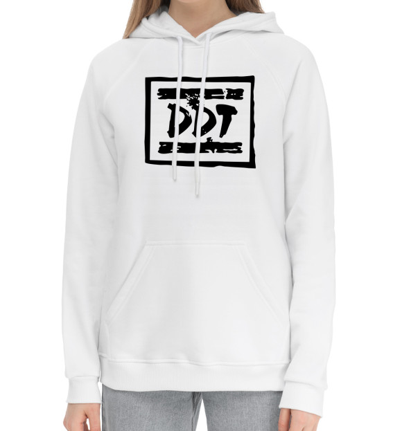 Женский хлопковый худи с изображением ДДТ цвета Белый