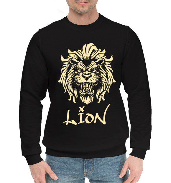Мужской хлопковый свитшот с изображением Lion#2 цвета Черный