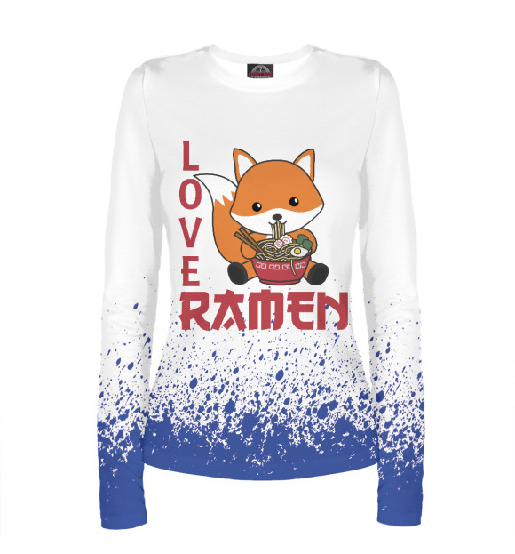 Женский лонгслив с притом Love Ramen Cute Fox цвета Белый Женский лонгслив с изображением Love Ramen Cute Fox цвета Белый