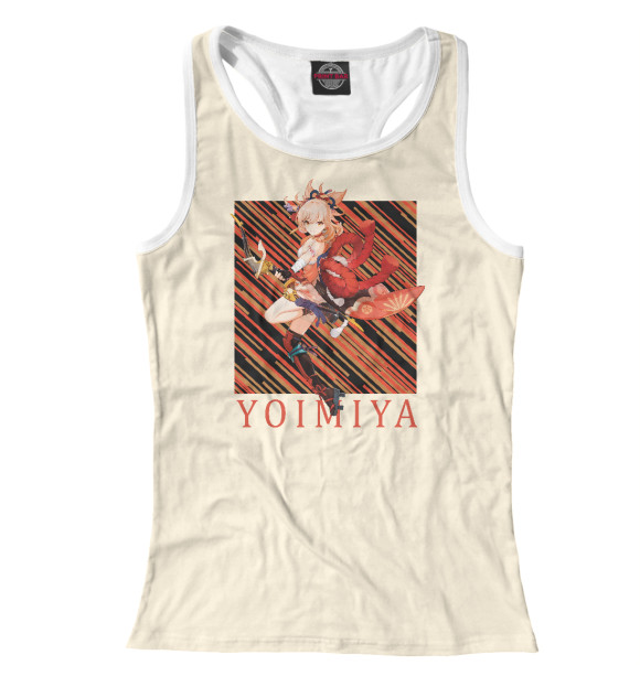 Женская майка-борцовка с притом Ёимия геншин импакт цвета Белый Женская майка-борцовка с изображением Ёимия геншин импакт цвета Белый
