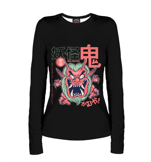 Женский лонгслив с изображением Oni Demon Yokai цвета Белый