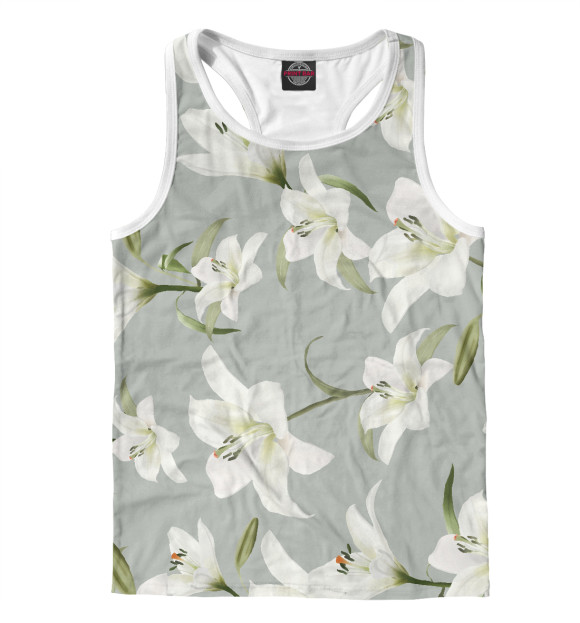 Мужская майка-борцовка с изображением Pattern lily цвета Белый