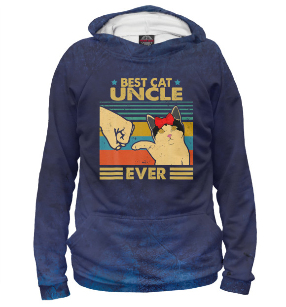 Мужское худи с изображением Best Cat Uncle Ever цвета Белый