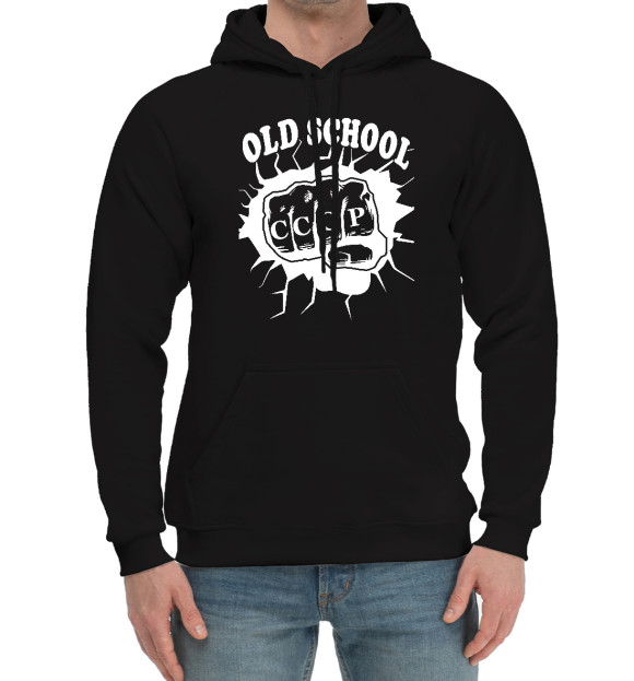Мужской хлопковый худи с изображением Old School цвета Черный