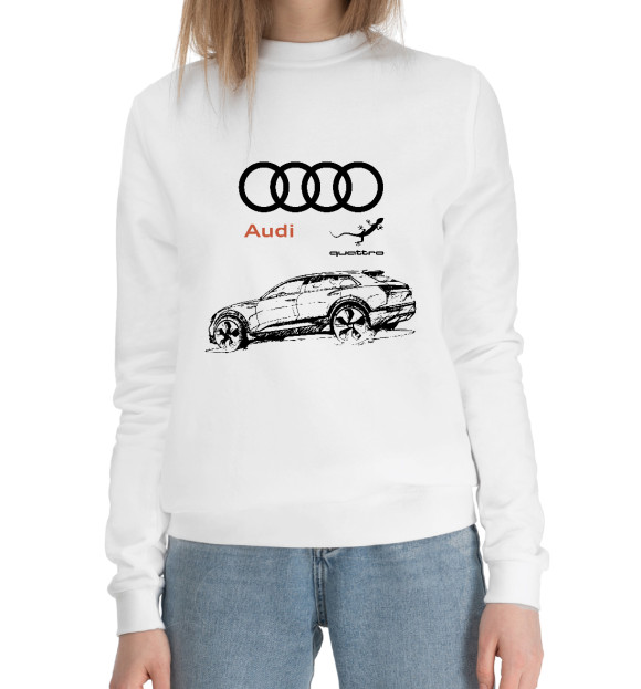 Женский хлопковый свитшот с изображением Audi quattro цвета Белый