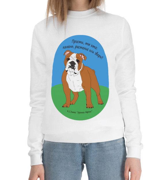 Женский хлопковый свитшот с изображением Бульдог цвета Белый