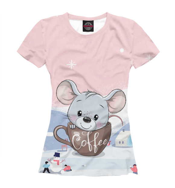 Футболка для девочек с изображением Мышонок в чашке кофе цвета Белый