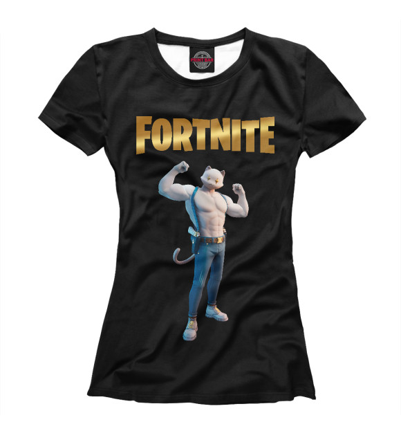 Женская футболка с изображением Meowcles Fortnite 2 цвета Белый