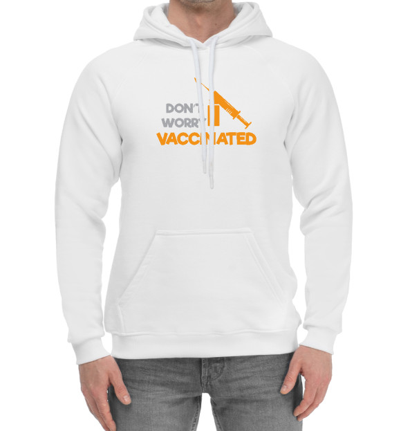 Мужской хлопковый худи с изображением Vaccinated цвета Белый