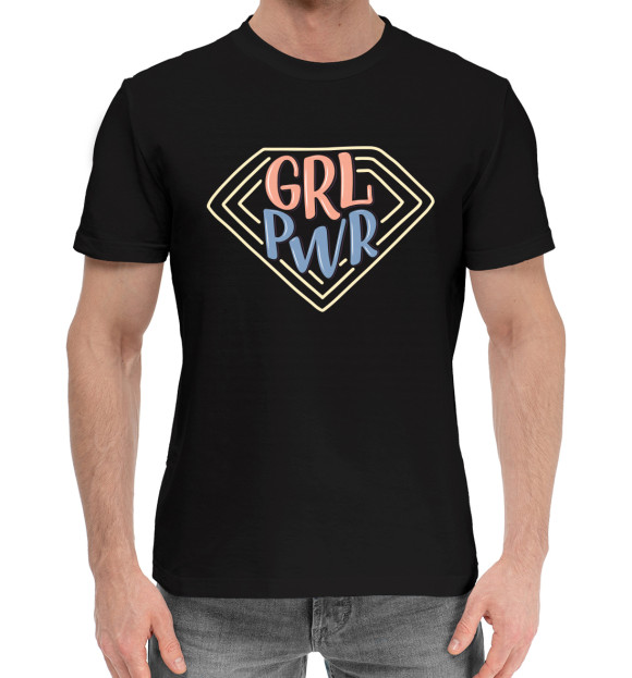 Мужская хлопковая футболка с изображением Girl pwr цвета Черный
