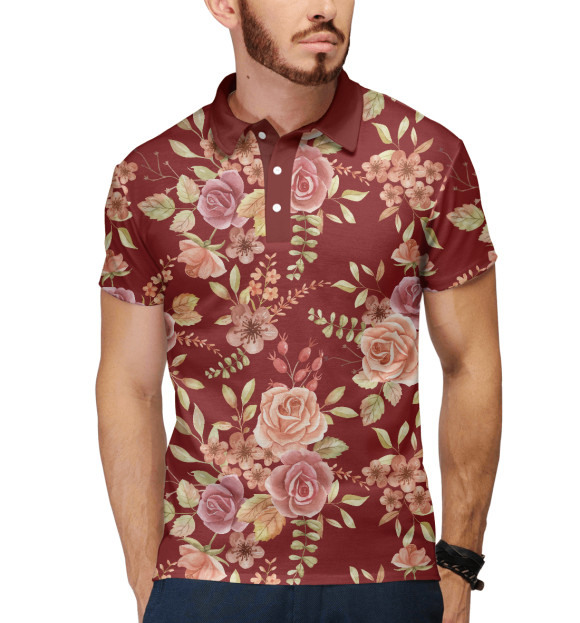 Мужское поло с изображением Букет роз цвета Белый