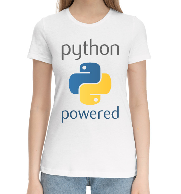 Женская хлопковая футболка с изображением Python Powered цвета Белый