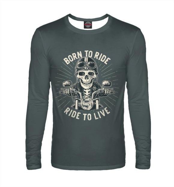 Мужской лонгслив с изображением Байкер цвета Белый