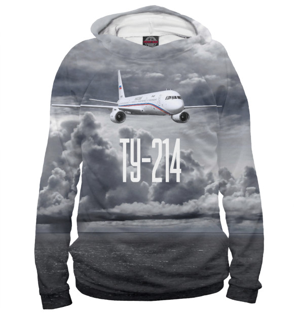 Мужское худи с изображением Самолет Ту-214 цвета Белый