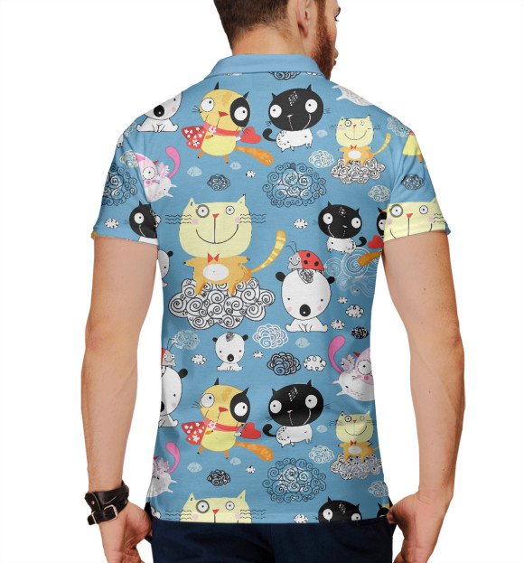 Мужское поло с притом Кошечки цвета Белый Мужское поло с изображением Кошечки цвета Белый