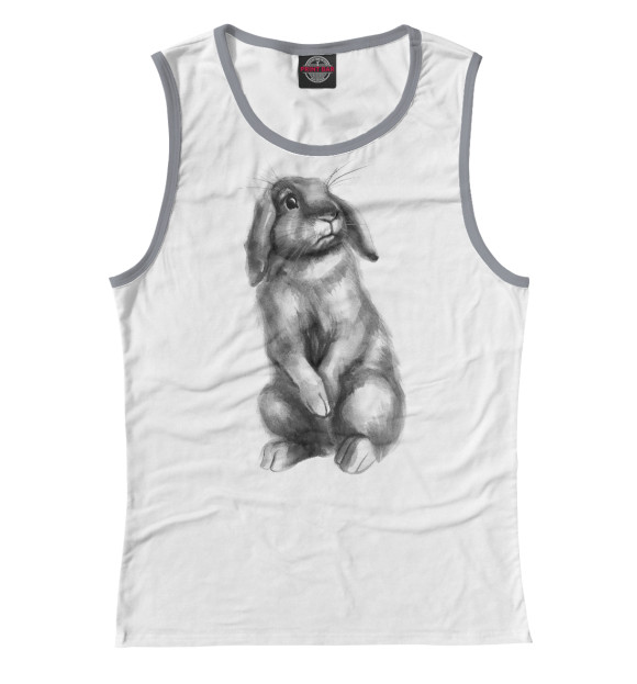 Майка для девочки с притом Черный кролик чудной цвета Белый Майка для девочки с изображением Черный кролик чудной цвета Белый