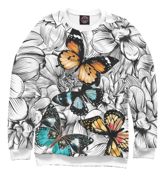 Мужской свитшот с изображением Цветные бабочки цвета Белый