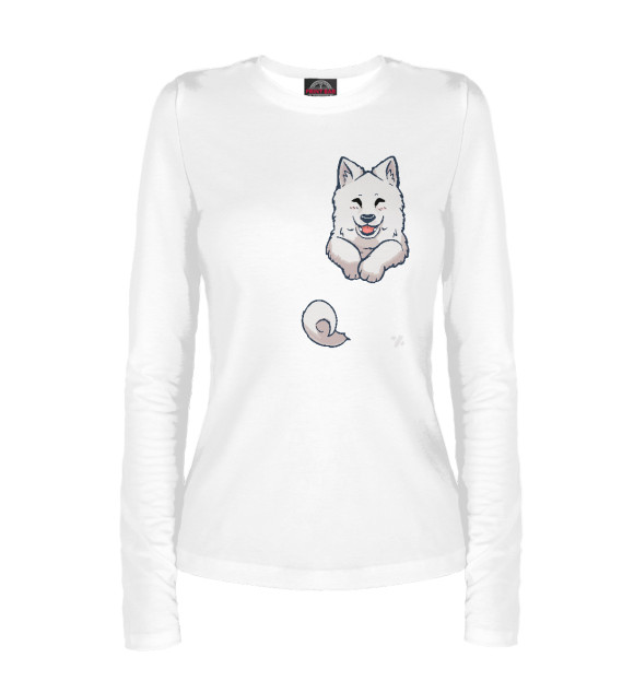 Женский лонгслив с изображением Песик в кармане цвета Белый