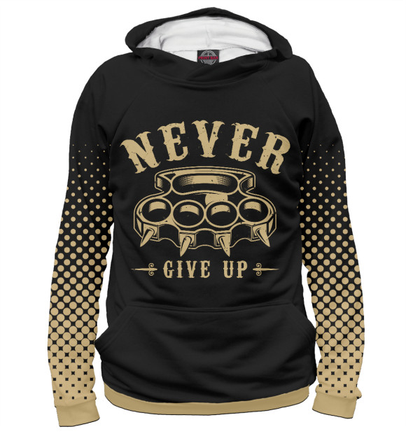 Женское худи с изображением Never give up цвета Белый