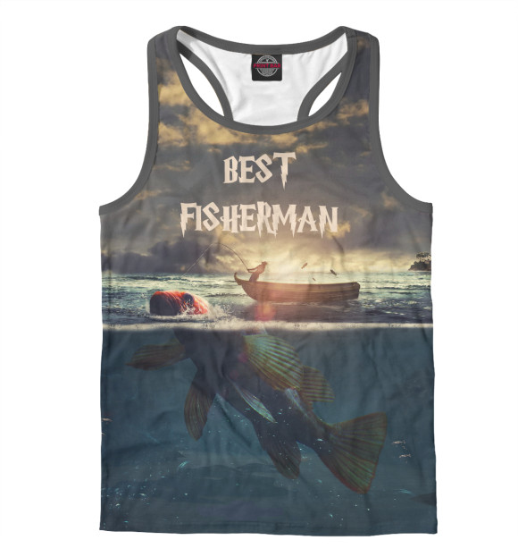 Мужская майка-борцовка с изображением Лучший рыбак цвета Белый