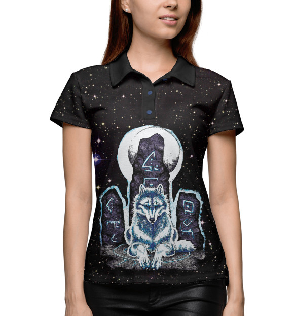 Женское поло с изображением Волк-шаман цвета Белый