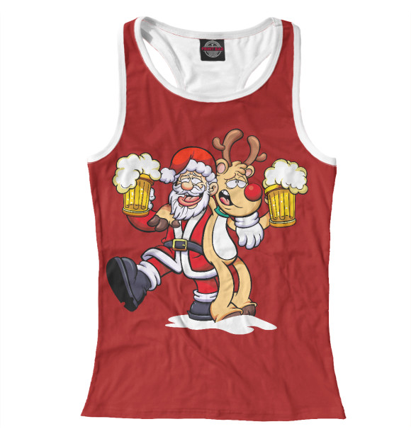Женская майка-борцовка с изображением Санта и олень цвета Белый