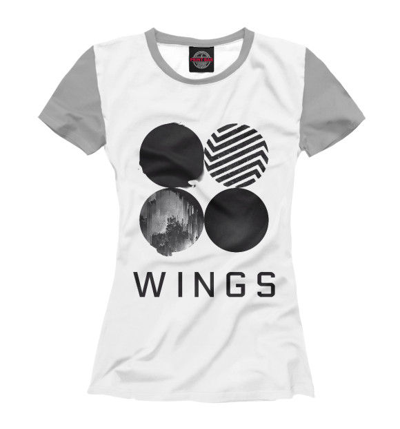 Женская футболка с изображением Wings BTS цвета Белый